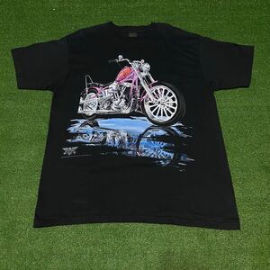 Vintage 90s 3D Emblem American Biker Pink Chopper Motorcycle Tee XL Deadstock
